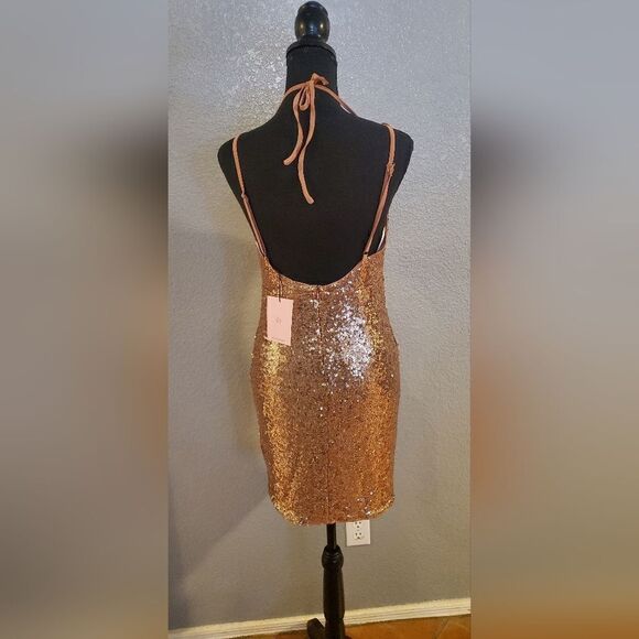 Hello Molly Glitter Gypsy Mini Dress Bronze Sequin Party Dress – Women’s - Picture 9 of 16